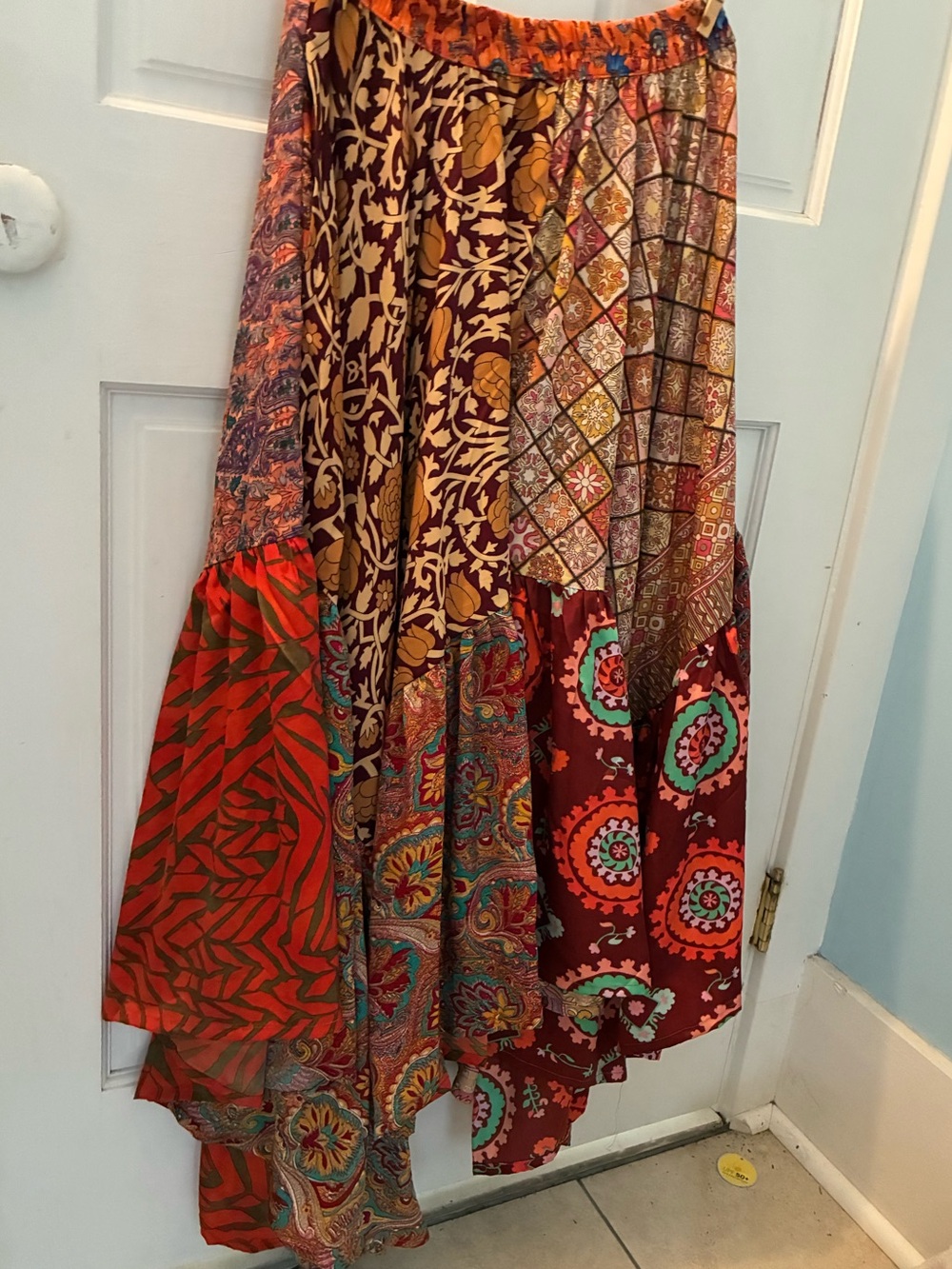 Earthbound Bohemian Patchwork Maxi Skirt - Red Multi